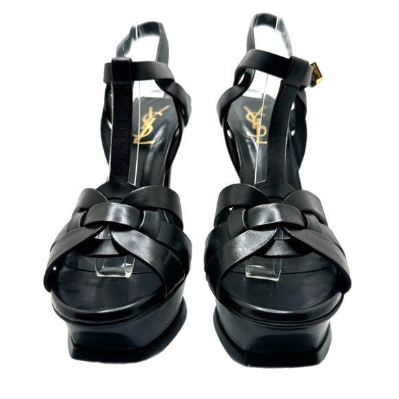 SAINT LAURENT TRIBUTE sandals black open toe strappy stiletto platform 36.5 - Picture 9 of 15